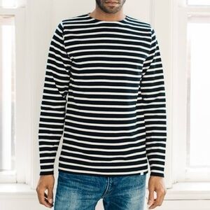 Norse Projects Navy Blue and White Striped Knitted Top
